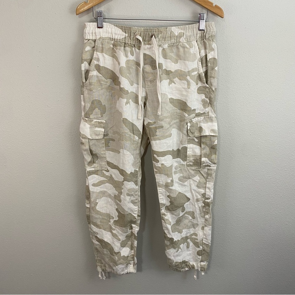 Sanctuary x Anthropologie 100% Linen Tan‎ Camo Joggers Woman’s Size Small